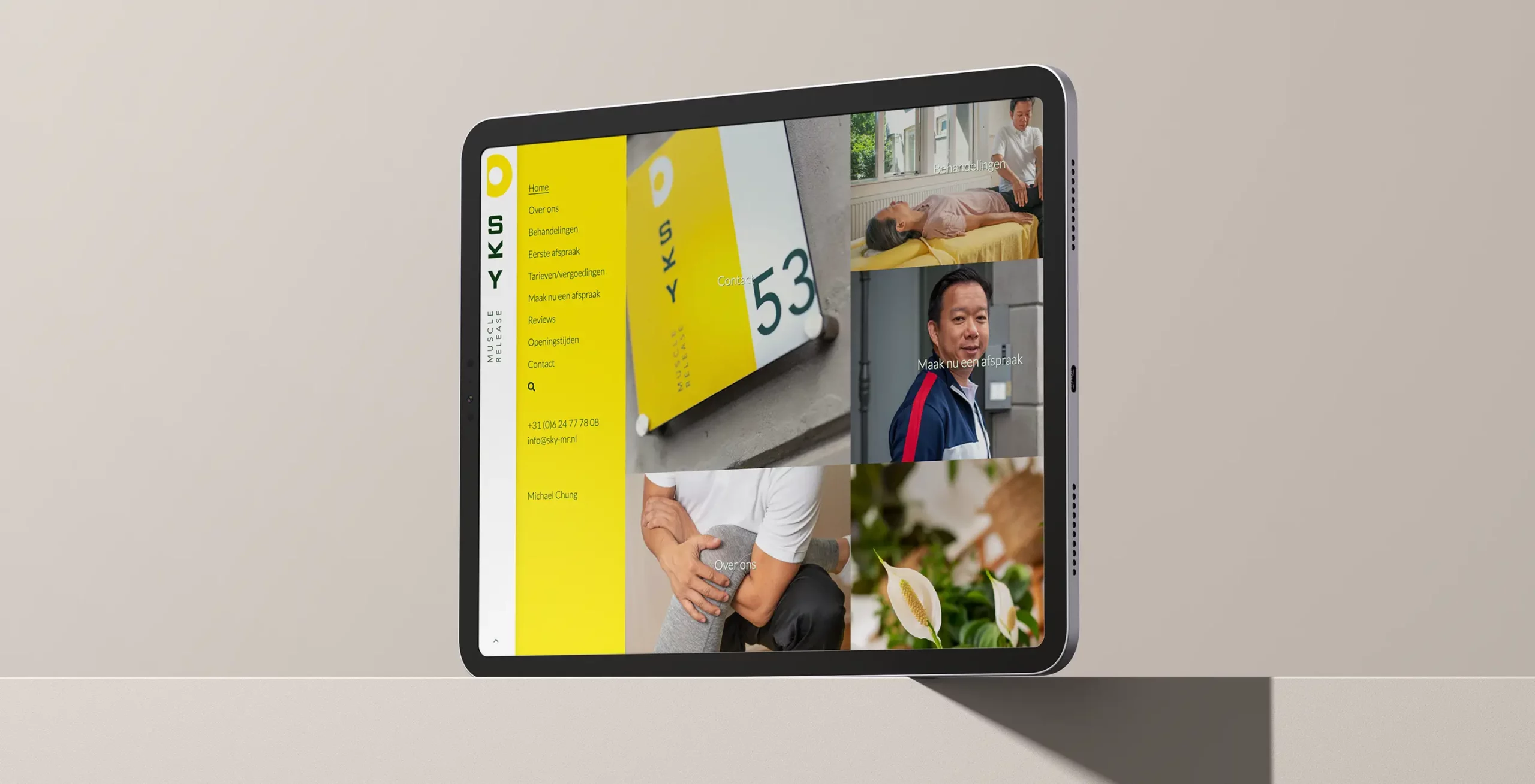 Sky Muscles Release website homepage on a tablet device